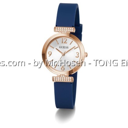 GUESS Ladies Blue Rose Gold Tone Analog Watch 28mm GW0912L3